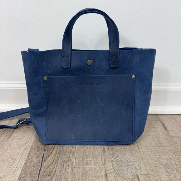 portland leather goods Handbags - Portland Leather Goods Mini Crossbody Deep Water Blue Tote Bag